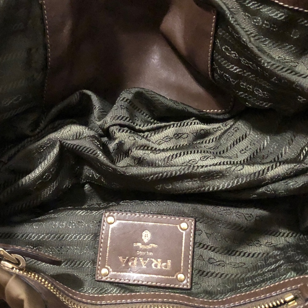 TODAY ONLY:Authentic Prada Brown Leather Canvas Shoulder Bag w/out Strap AS IS - Picture 11 of 14